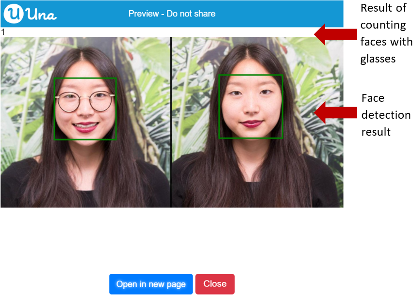 Face Detection Result count faces with glasses - Output