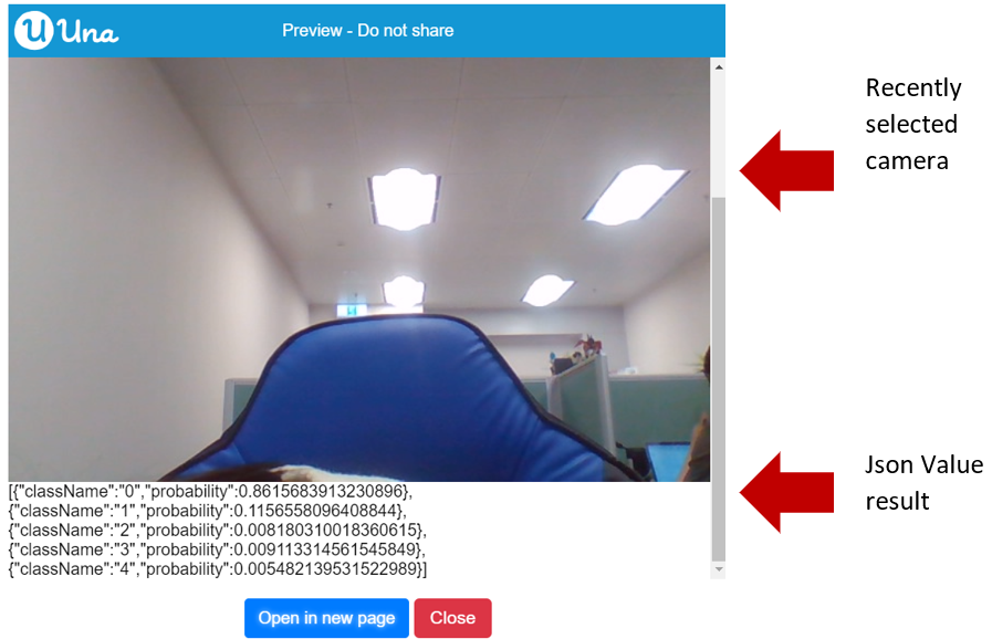 Image Model classify objects continuously in video or camera with abort control result - Output